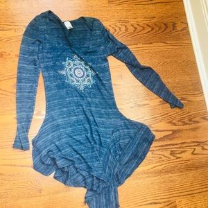 BLUE LONG SLEEVE TUNIC TOP SZ S